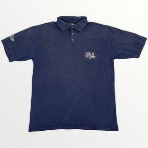 Vintage 2002 Harley Davidson Y2K Men's Navy Blue Short Sleeve Polo Shirt XL